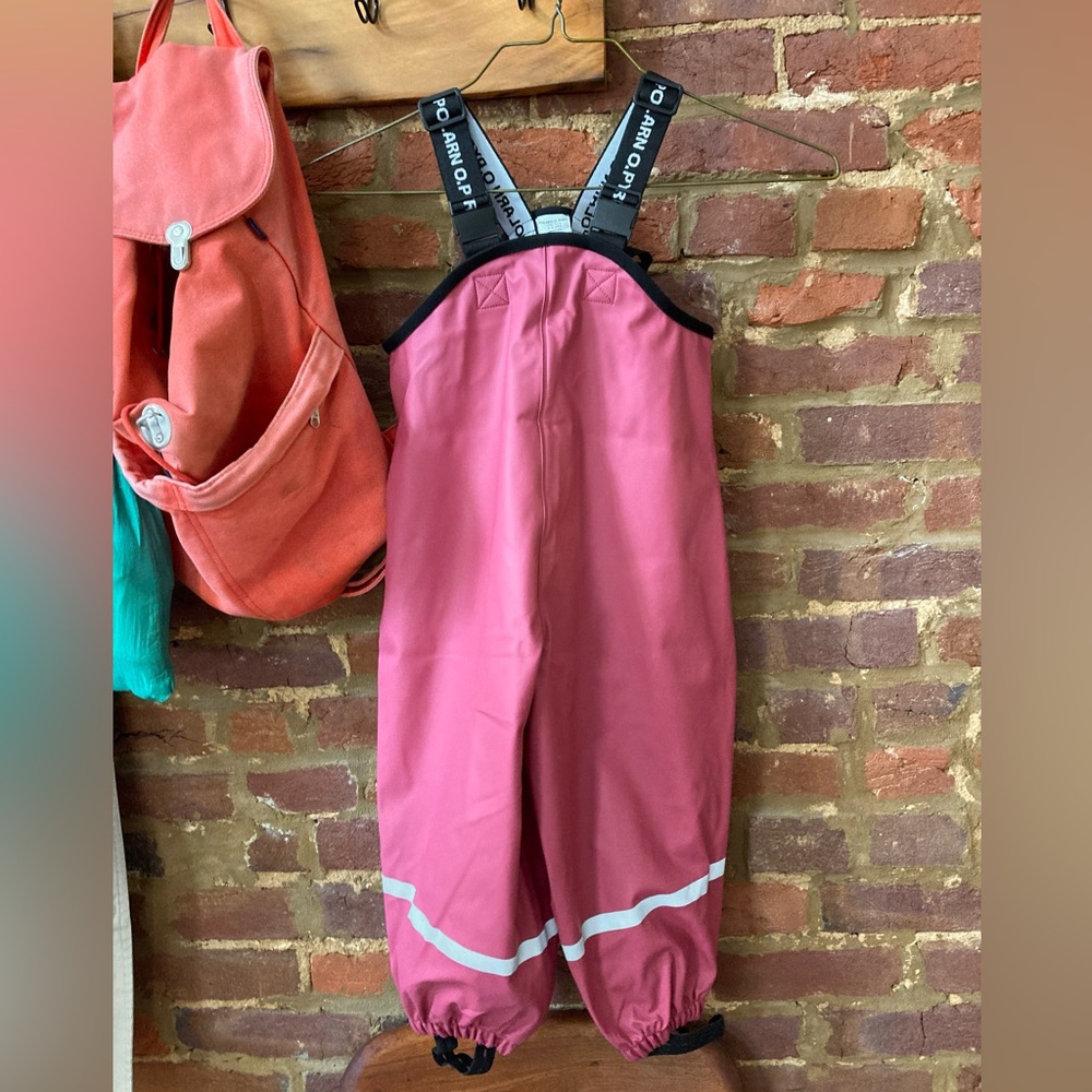 Polarn O. Pyret mauve Waterproof Suspender Rain Pants (2-4 years)